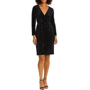 Maggy London Long Sleeve Sheath Navy Blue Sequin Dress Dz 4